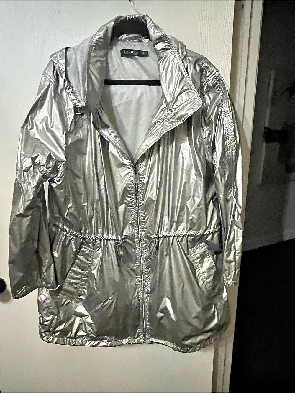 Lauren Ralph Lauren Silver Hooded Packable Jacket Like New